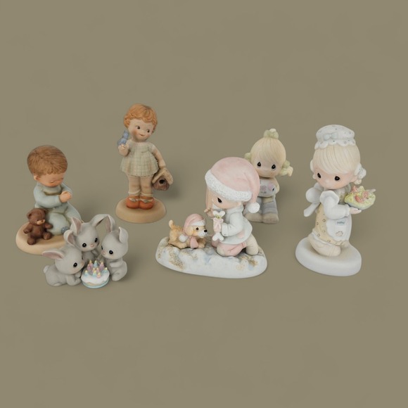 Vtg Enesco ~ Precious Moments 6 Collectible Figures ~ Christmas Prayer Birthday - Picture 1 of 10